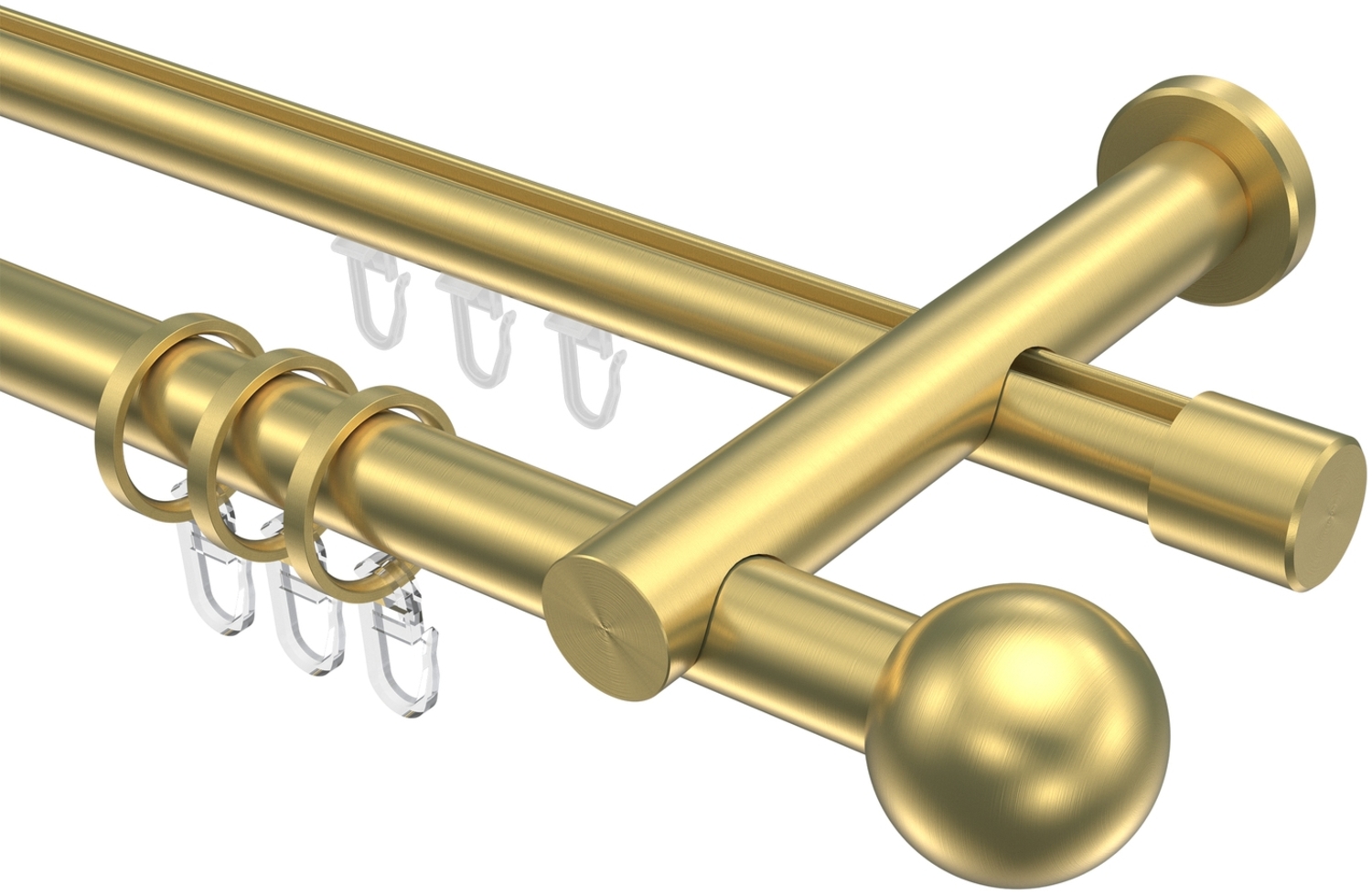 Rundrohr-Innenlauf-Gardinenstangen-Set Platon Luino 100 cm, 2-läufig, 20 mm Ø Messing-Optik Bild 1