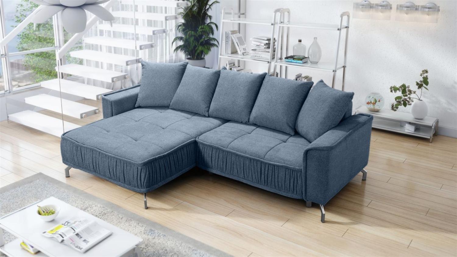 Ecksofa Schlafsofa Sofa FLORENCE Stoff Bubble Blau Ottomane Links Bild 1