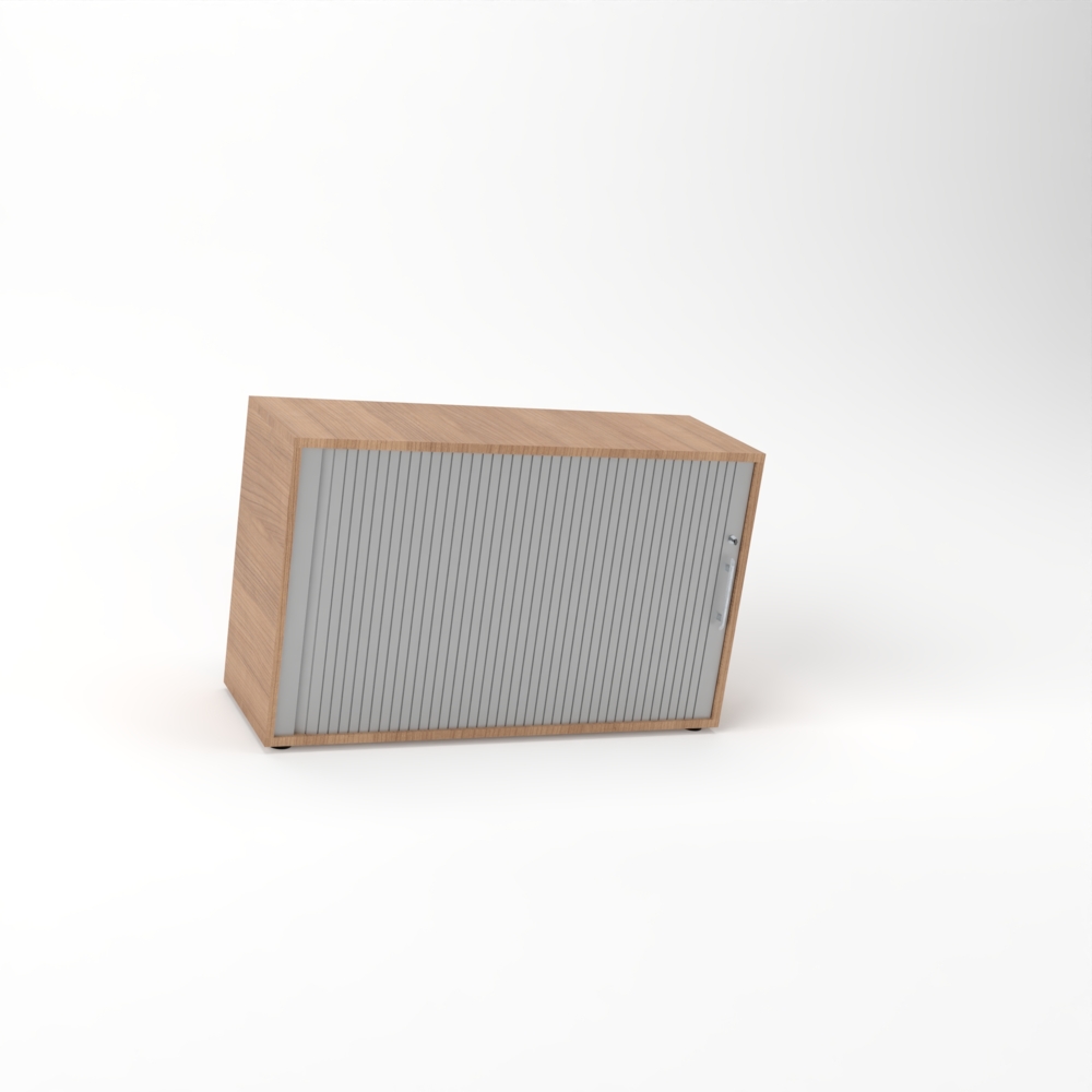 Rheinland Möbel Querrollladenschrank Rollino 120×40×75 cm – abschließbarer Rollladenschrank 2OH in Nussbaum/Silber mit Metall-Bogengriff Bild 1