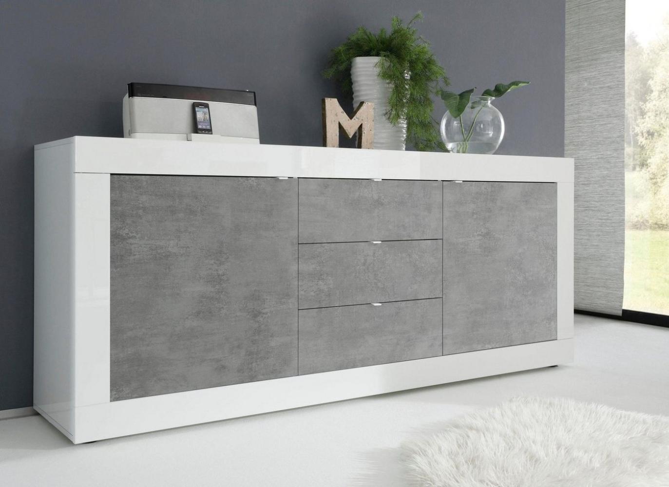 Sideboard 'BASIC', weiß Hochglanz, lack, Beton, 210 cm Bild 1