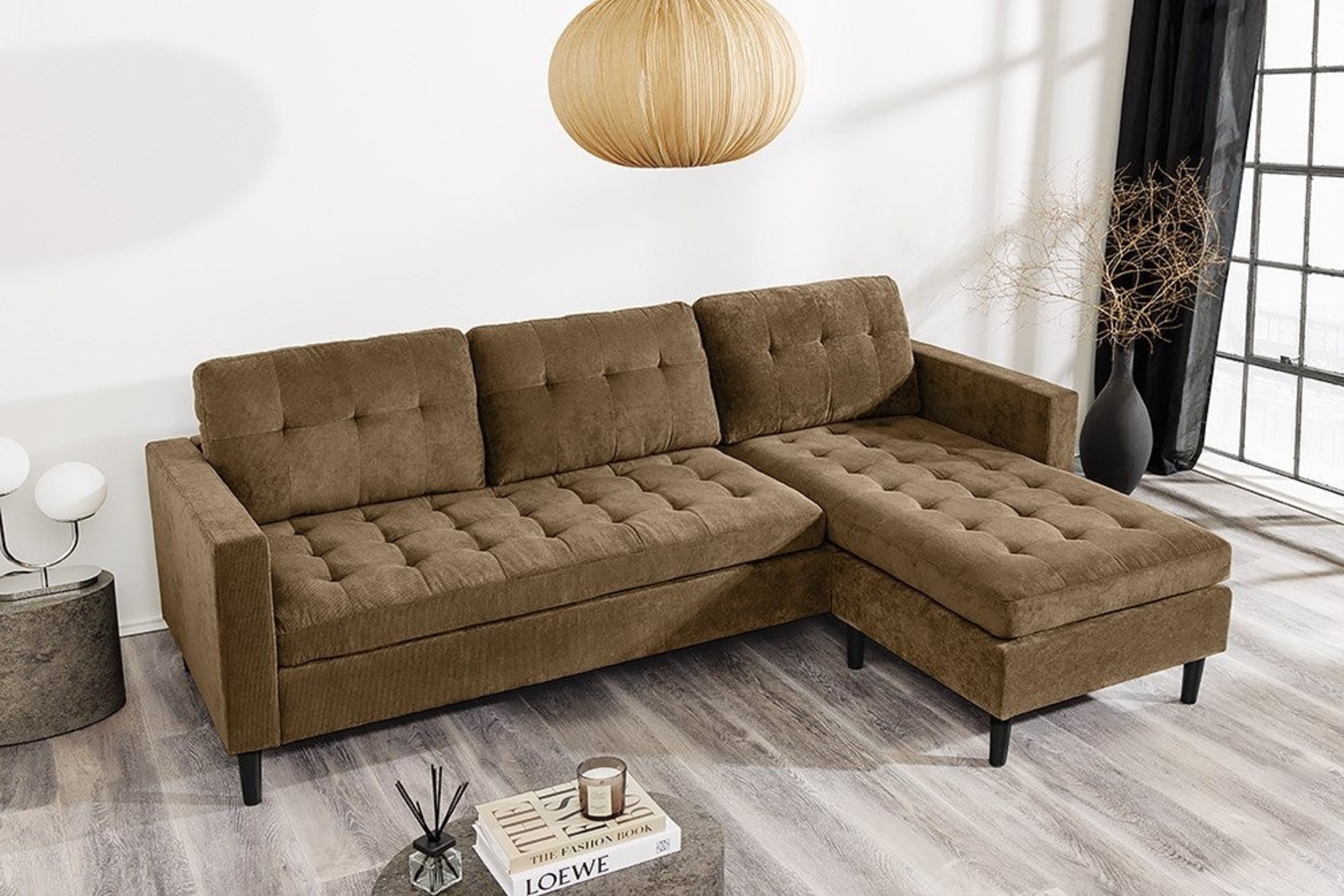 riess-ambiente Ecksofa STOCKHOLM 220cm braun · Couch mit Cordbezug und Federkern, Einzelartikel 1 Teile, 3-Sitzer in L-Form · inkl. Kissen · Ottomane rechts & links · Retro Bild 1