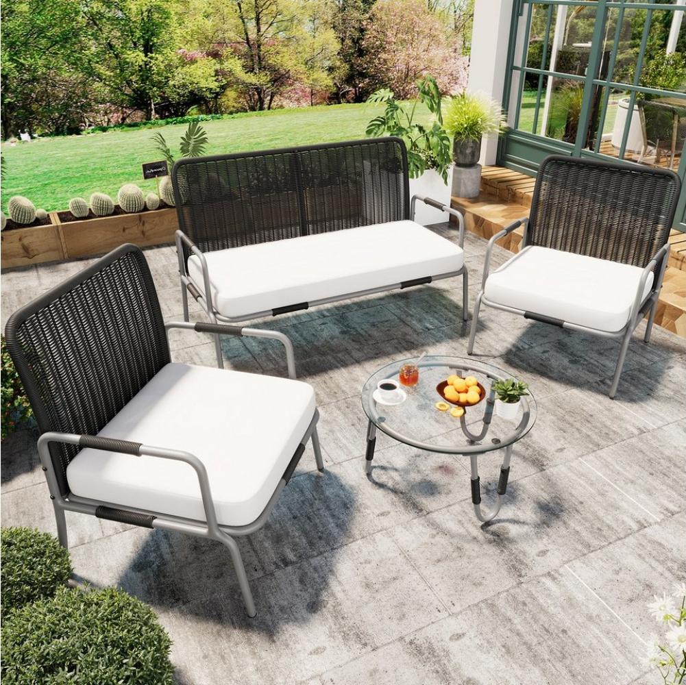 Merax Gartenlounge-Set für 4 Personen mit Eisenrahmen, (4-tlg, 1 2-Sitzer, 2 Sessel, 1 Couchtisch), Gartenmöbel Set Polyrattan, Sitzgruppe, Sitzgarnitur, Balkonmöbel Bild 1