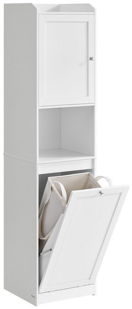 Vasagle Badezimmerschrank mit Wäschekorb, MDF weiß, 40 x 40 x 170 cm Bild 1