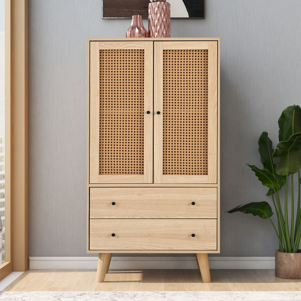 Merax Esszimmer Wohnzimmer Sideboard Kommode Stehschrank Aufbewahrung Sideboard TV-Tisch mit Türen und Schubladen Sideboard mit großem Stauraum, Eiche Bild 1