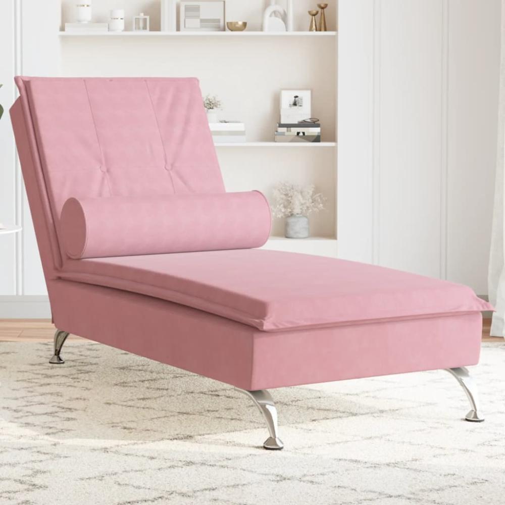 vidaXL Massage-Chaiselongue mit Nackenrolle Rosa Samt 379453 Bild 1