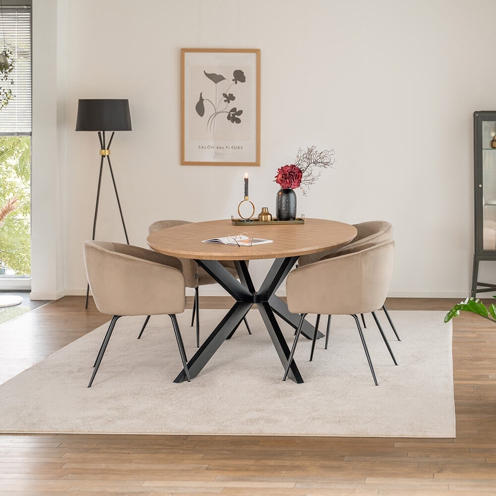 HOME DELUXE Essgruppe Oval inkl. Sternfuß - 200 x 120 cm Fishbone Oak 4 Stühle Beige Bild 1