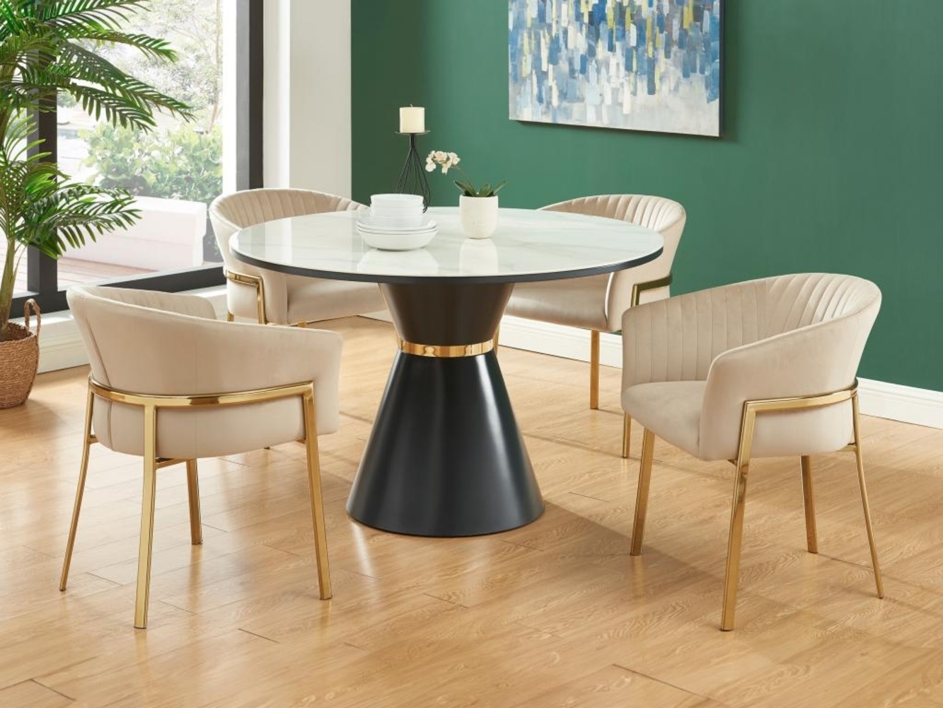 Vente-unique - Stuhl mit Armlehnen 2er-Set - Samt & Goldfarbenes Metall - Beige - ZAOVA von Pascal MORABITO Bild 1
