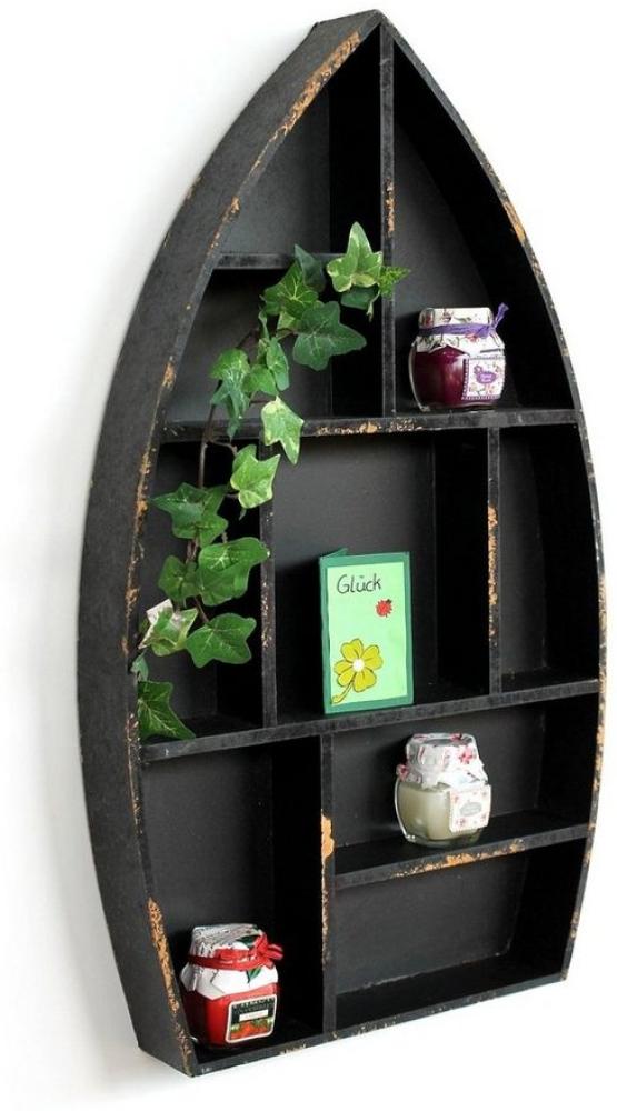 DanDiBo Wandregal Setzkasten Boot Sammlervitrine Schwarz 12111 Loft 58 cm Shabby Landhaus Wandregal Bild 1