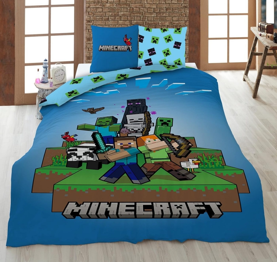 AY!Max Kinderbettwäsche Minecraft Wende Bettwäsche Set 2 tlg. 135 x 200 cm 80 x 80cm Bild 1