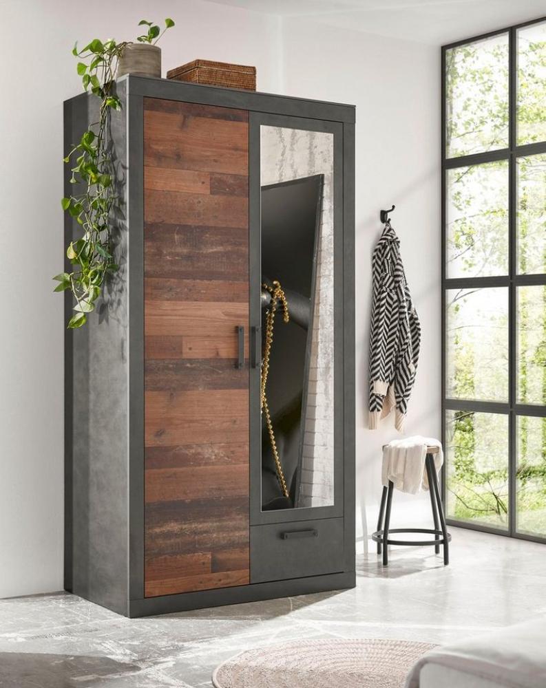 Home affaire Kleiderschrank BROOKLYN Schrank, Drehtürenschrank, Garderobe, schwarze Griffe Schlafzimmerschrank mit Spiegel, dekorative Rahmenoptik, 104 cm breit Bild 1