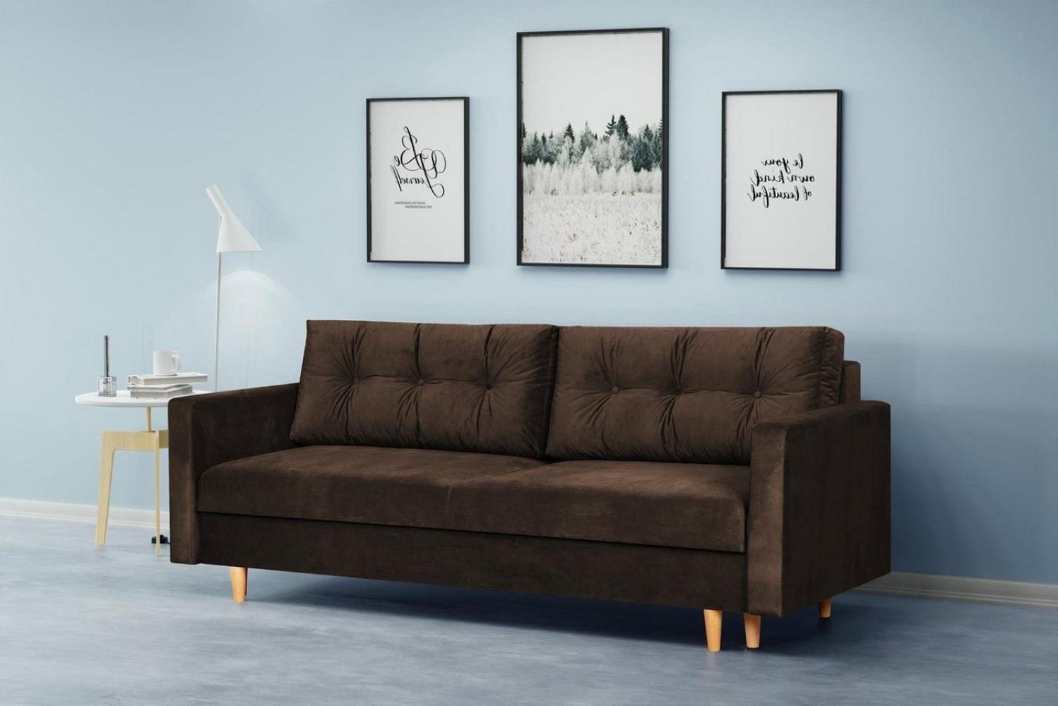 Beautysofa Schlafsofa Sigurd, mit Schlaffunktion und Bettkasten, Polstersofa aus Velours, Sofa im skandinavisches Stil, Couch für Wohnzimmer Bild 1