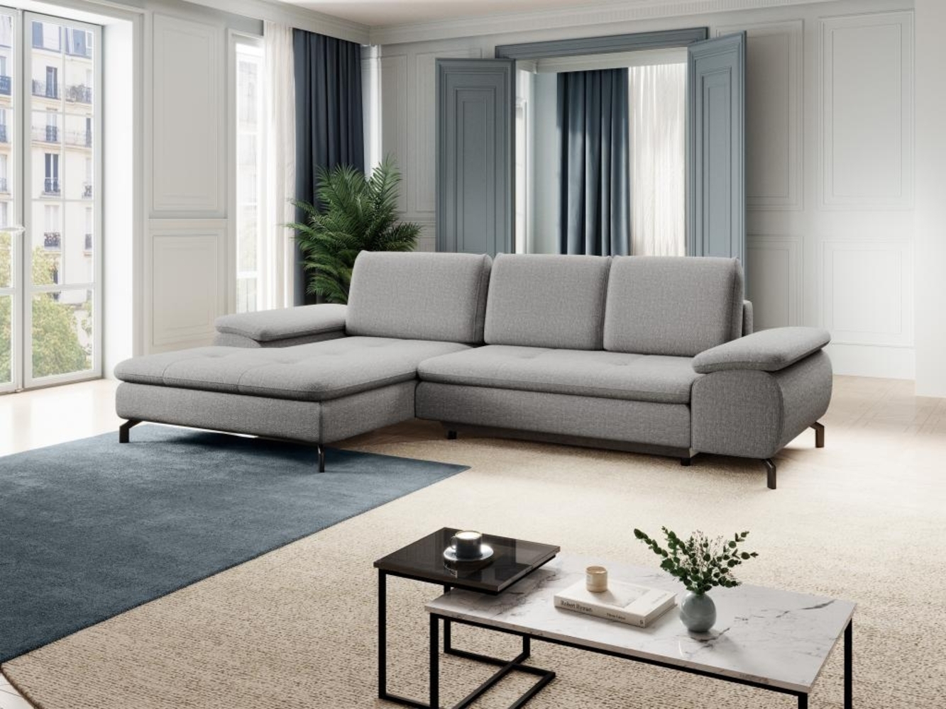 Vente-unique - Ecksofa mit Schlaffunktion - Ecke links - Strukturstoff - Grau - ARCHIBALD Bild 1