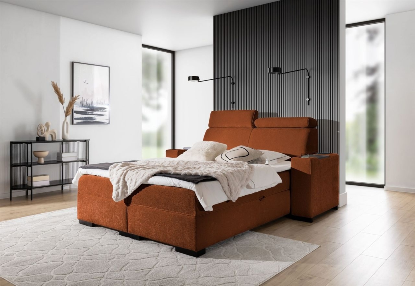 Boxspringbett Bett NESTOR 160x200cm Set. 1 in Stoff Dress Me Rostbraun Bild 1