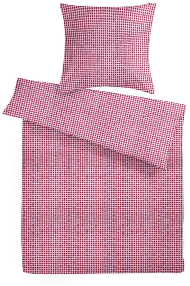 Carpe Sonno Bettwäsche Seersucker 135x200 155x220 Sommer Bettwäsche Kariert Baumwoll Bettzeug, Seersucker, 2 teilig, Kühlende Bettwaren Bügelfrei Pflegeleicht Karo Weiß Rot Bild 1