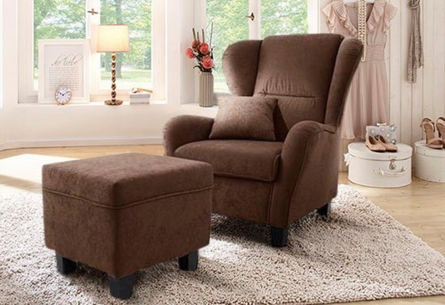 Home affaire Ohrensessel Oliver, Ohrensess,mit Hocker,Zierkissen,Klassische Form Bild 1