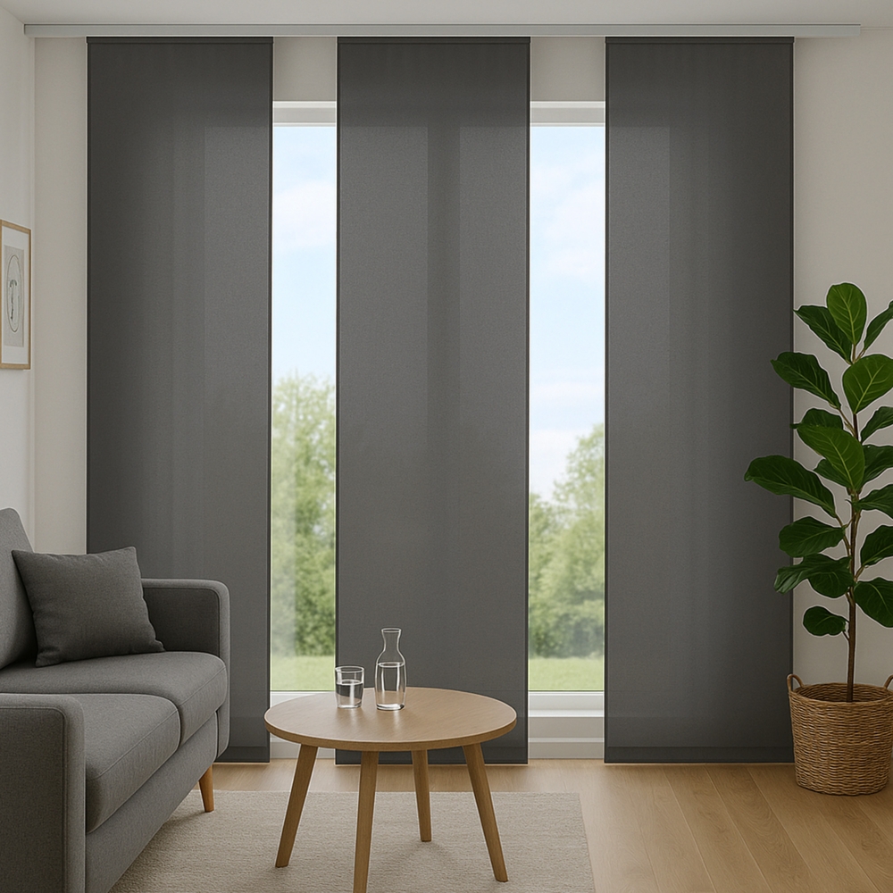 Flächenvorhang mit Klettband, Paneelwagen und Schleuderstab, ( BxL ) 60x245 cm in , blickdichte Schiebegardine mit Klett in vielen Farben Anthrazit Bild 1