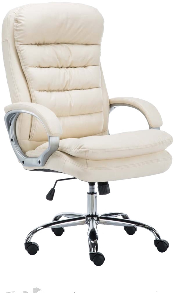 DELUKE® Bürostuhl SOUK - 116x68x77, Creme Kunstleder Metall in Chromoptik Gestell ergonomische Bürostühle Homeoffice Stuhl mit Rollen Bild 1
