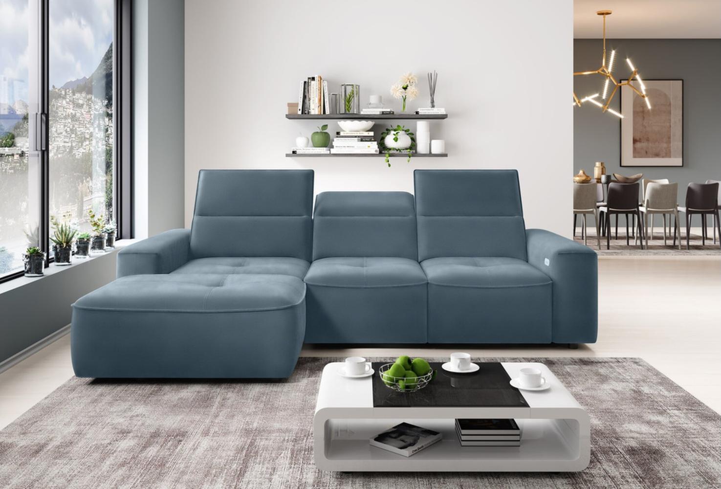 Stylefy Colton MINI Ecksofa Strukturstoff Pastellblau Links Bild 1