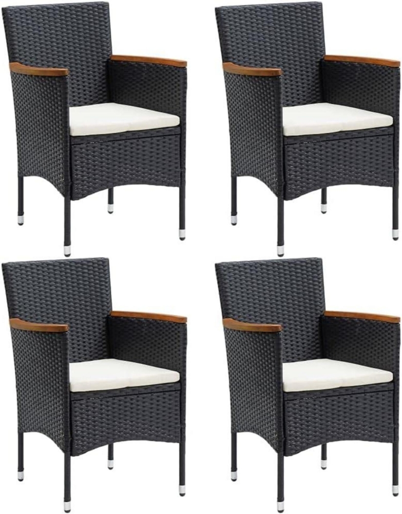 vidaXL 4X Gartenstuhl Akazienholz Rattan Schwarz Ergonomisch Bild 1
