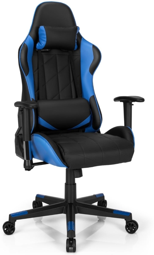 Gaming Stuhl Racing Style Drehstuhl mit Kopfstütze & Lendenkisse 90°-160° Verstellbarer Neigungswinkel Blau Bild 1