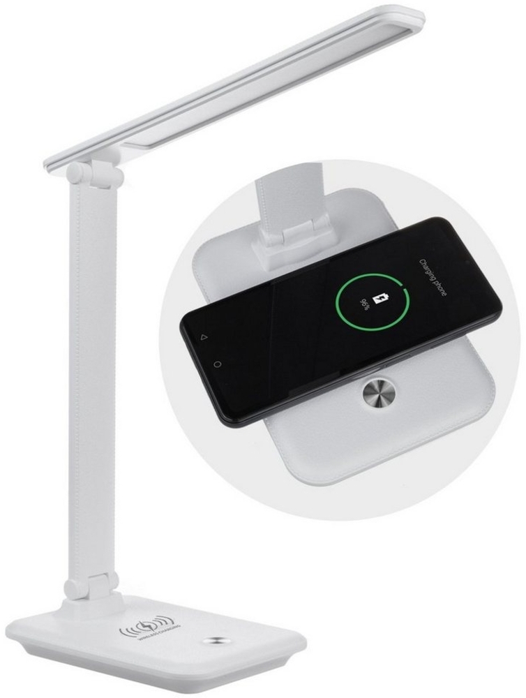 Maclean LED Schreibtischlampe MCE616, LED Schreibtischleuchte mit Induktion Qi-Ladegerät weiß/schwarz Bild 1