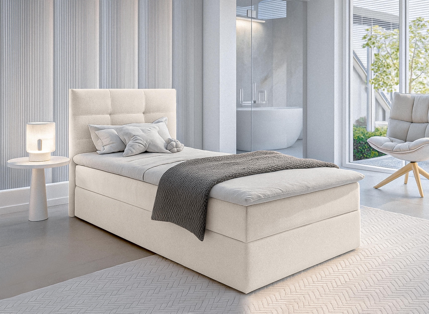 AX LIVING Boxspringbett 80x200 cm Geceteni Bett Beige Gasdruckfedern Bild 1