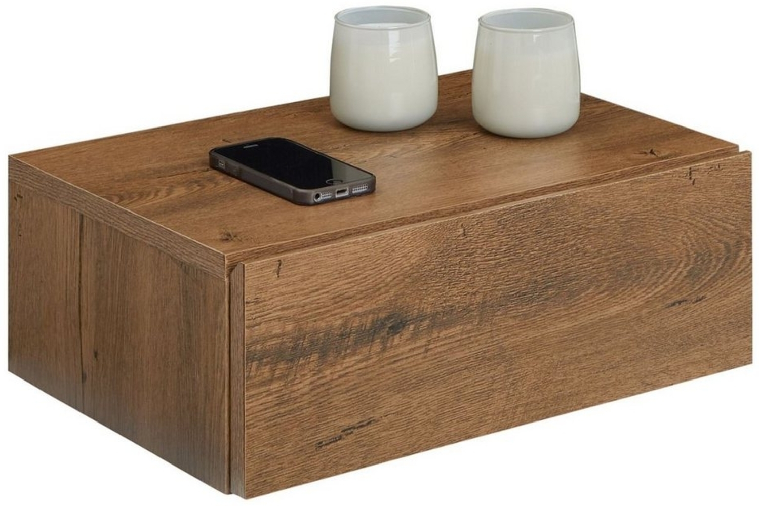 CARO-Möbel Wandregal Anne mit 1 Schublade, hängende Nachtkommode Wandboard Nachttisch schwebend, grifflos, in Eiche Dunkelbraun Bild 1