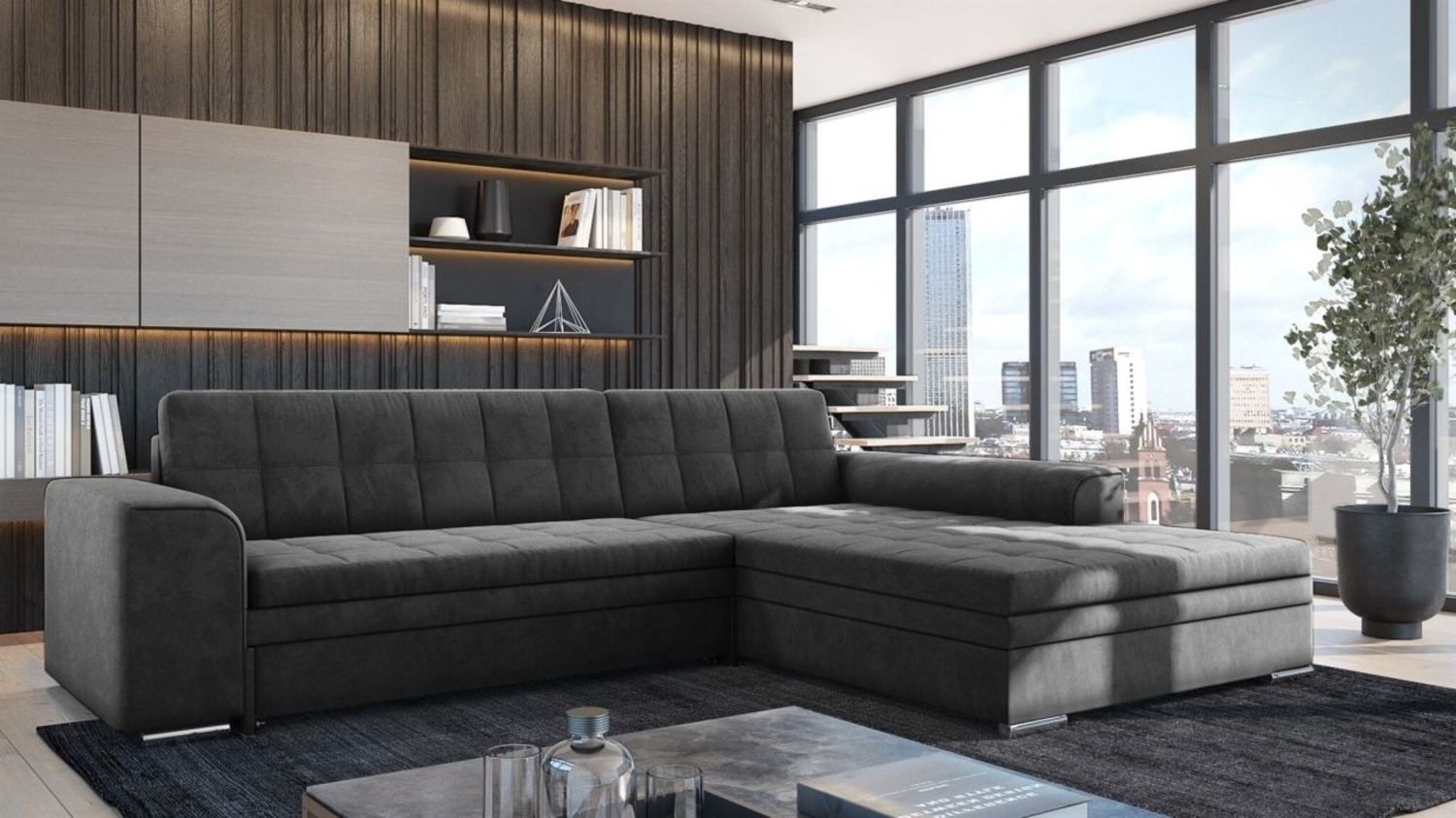 Ecksofa Schlafsofa Sofa LUSAKA in Stoff Fresh Anthrazit Ottomane Rechts Bild 1