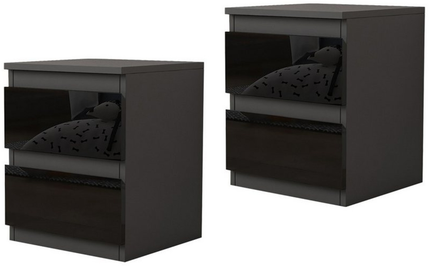 HTI-Living Nachtkommode Nachtschrank Kenji Hochglanz 2er-Set (Set, 2 St, 2 Nachtschränke), Nachtkommode 2 Schubladen Bild 1
