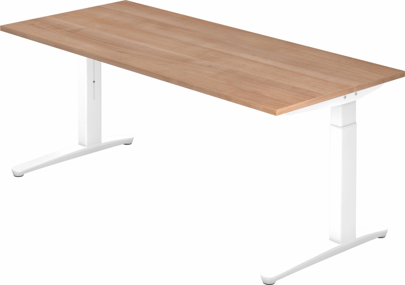 bümö® Design Schreibtisch XB-Serie höhenverstellbar, Tischplatte 180 x 80 cm in Nussbaum, Gestell in weiß Bild 1