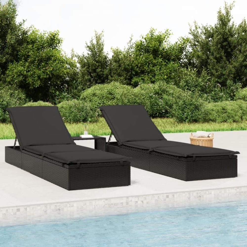 vidaXL Sonnenliegen 2 Stk. mit Tisch Schwarz Poly Rattan 319636 Bild 1