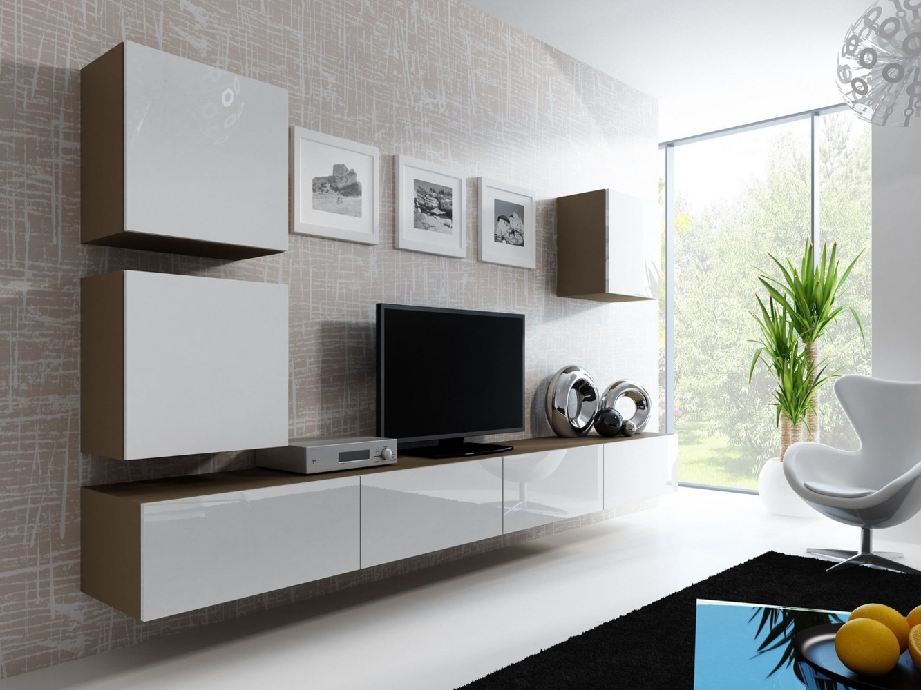 99rooms Wohnwand Vago XXII Quadrat, (Set (5-St), Wohnmöbel, Wohnzimmer-Set), bestehend aus 3xLowboard und 3xHängeschrank, Hochglanzfronten, mit Push-to-Open, Modern Design Bild 1