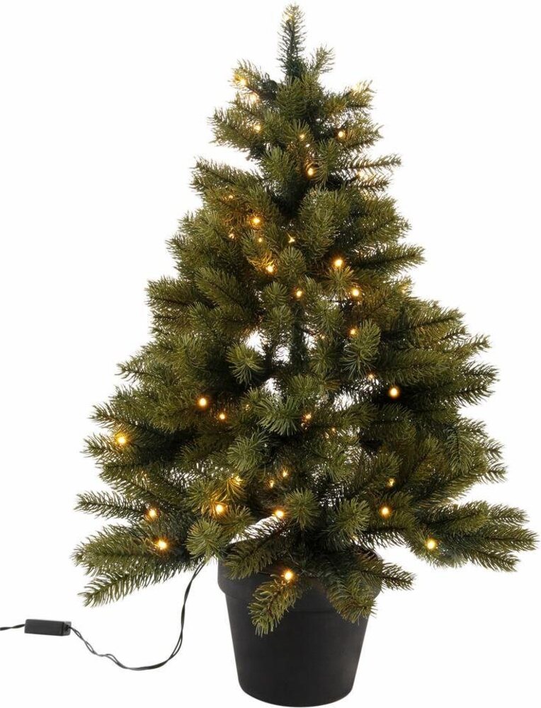 Creativ deco Künstlicher Weihnachtsbaum Weihnachtsdeko, künstlicher Christbaum, Tannenbaum, mit schwarzem Kunststoff-Topf und LED-Lichterkette, batteriebetrieben Bild 1