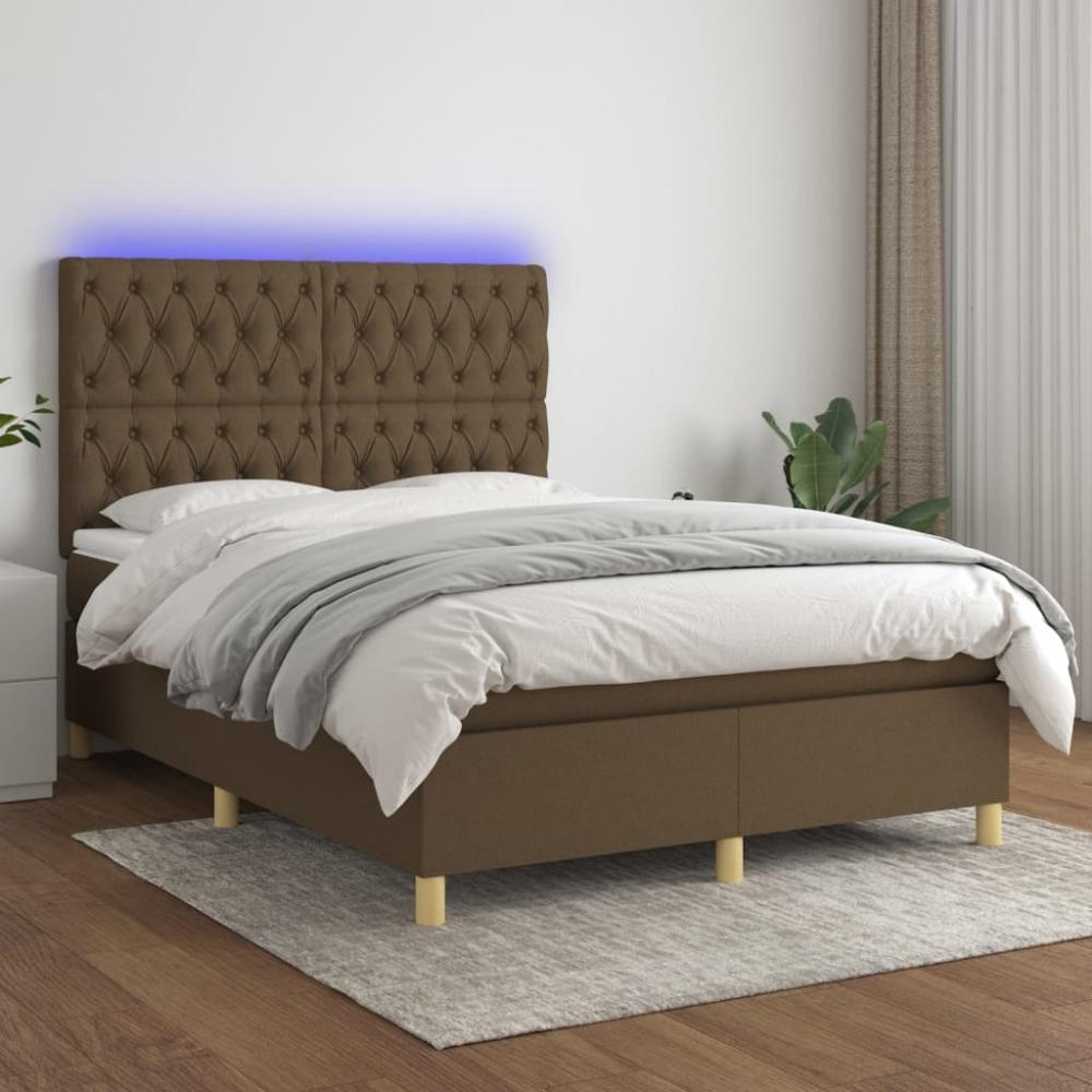 Boxspringbett mit Matratze & LED Stoff Dunkelbraun 140 x 200 cm Bild 1