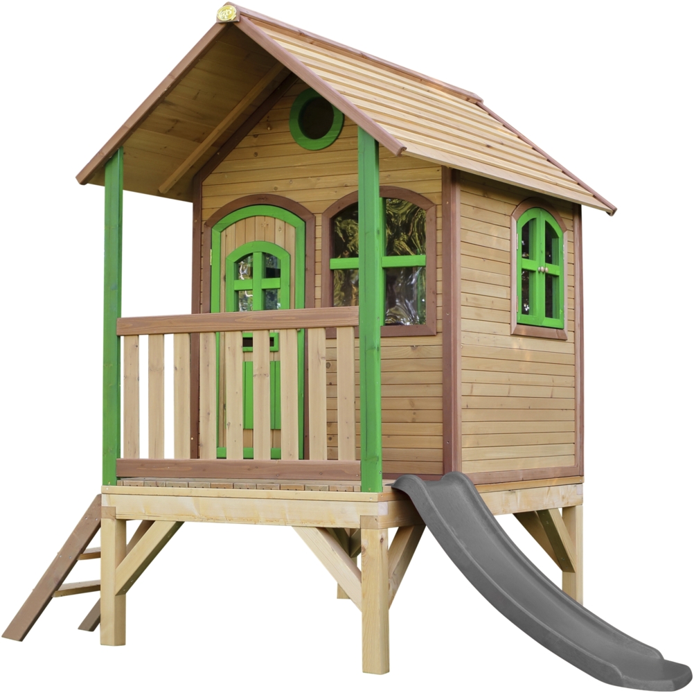 AXI Spielhaus Tom mit grauer Rutsche Stelzenhaus in Braun & Grün aus FSC Holz für Kinder | Braun, grün, grau | Holz | 191 cm Bild 1