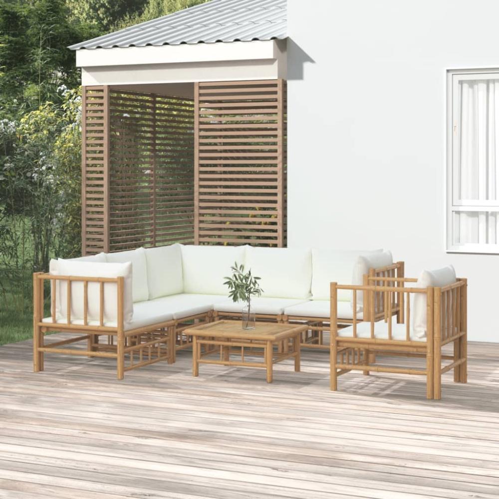 vidaXL 7-tlg. Garten-Lounge-Set mit Cremeweißen Kissen Bambus Bild 1