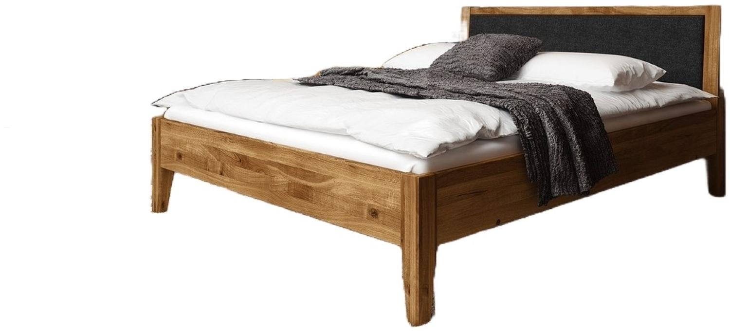 Bett Sydo 9 aus Wildeiche massiv 100x200 cm mit Polsterkopfteil Anthrazit Bild 1