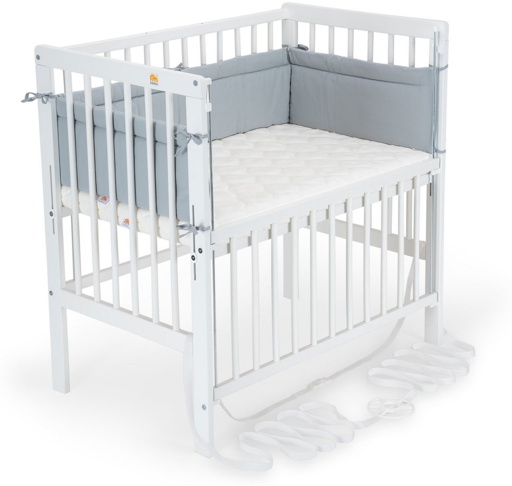 FabiMax Beistellbett Boxspring Flex weiß inkl. Matratze Air und Nestchen grau Bild 1
