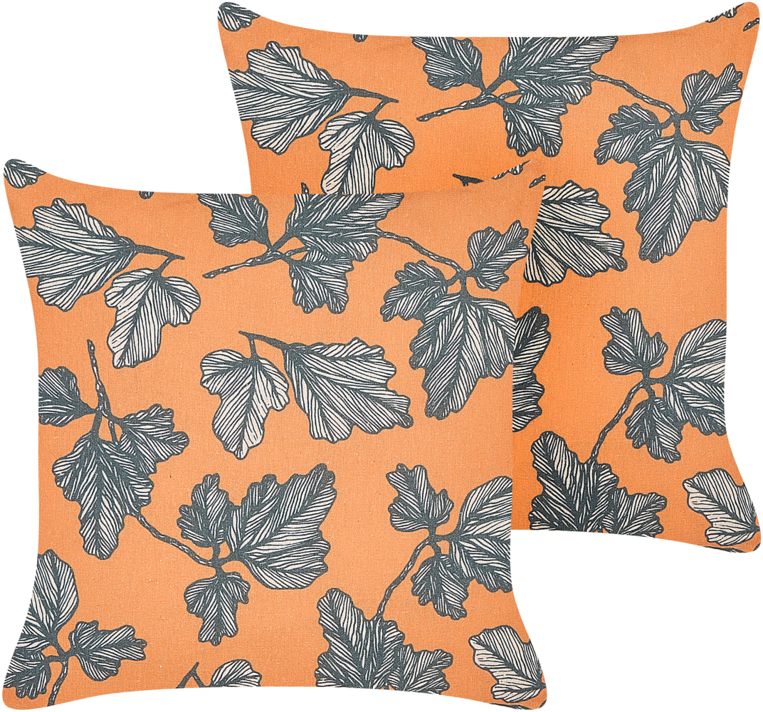 Kissen 2er Set SPIREA 45 x 45 cm Pflanzenmuster Orange Schwarz Bild 1