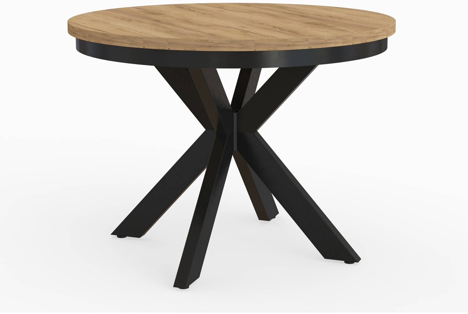 MEBLINI Esstisch Rund Ausziehbar aus Metall - 100-176x77cm - BAGIO - Gold Craft Eiche/Schwarz Matt - Loft - Esszimmertisch Modern - Küchentisch - Ausziehtisch - Round Dining Table - Esszimmertische Bild 1