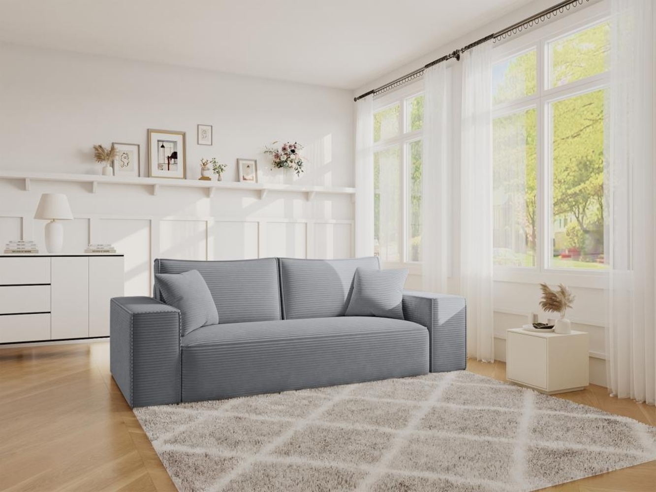 Vente-unique - Schlafsofa mit Matratze 3-Sitzer - Cord - Grau - Liegefläche 140 cm - Matratze 14 cm - AMELIA II Bild 1