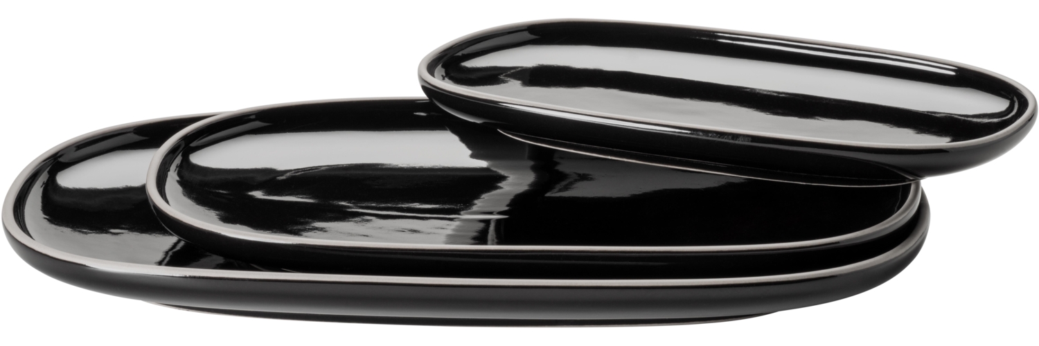 Modernes Servierplatten Set mit 3 eckig geformten Serviertellern in unterschiedlicher Gre aus hochwertiger Keramik; Schwarz Bild 1