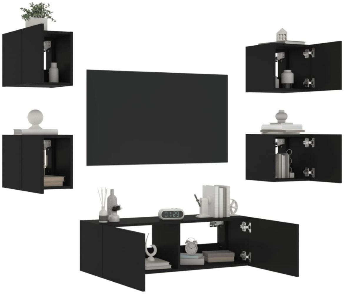 vidaXL 5-tlg. TV-Wohnwand mit LED-Leuchten Schwarz 3216861 Bild 1