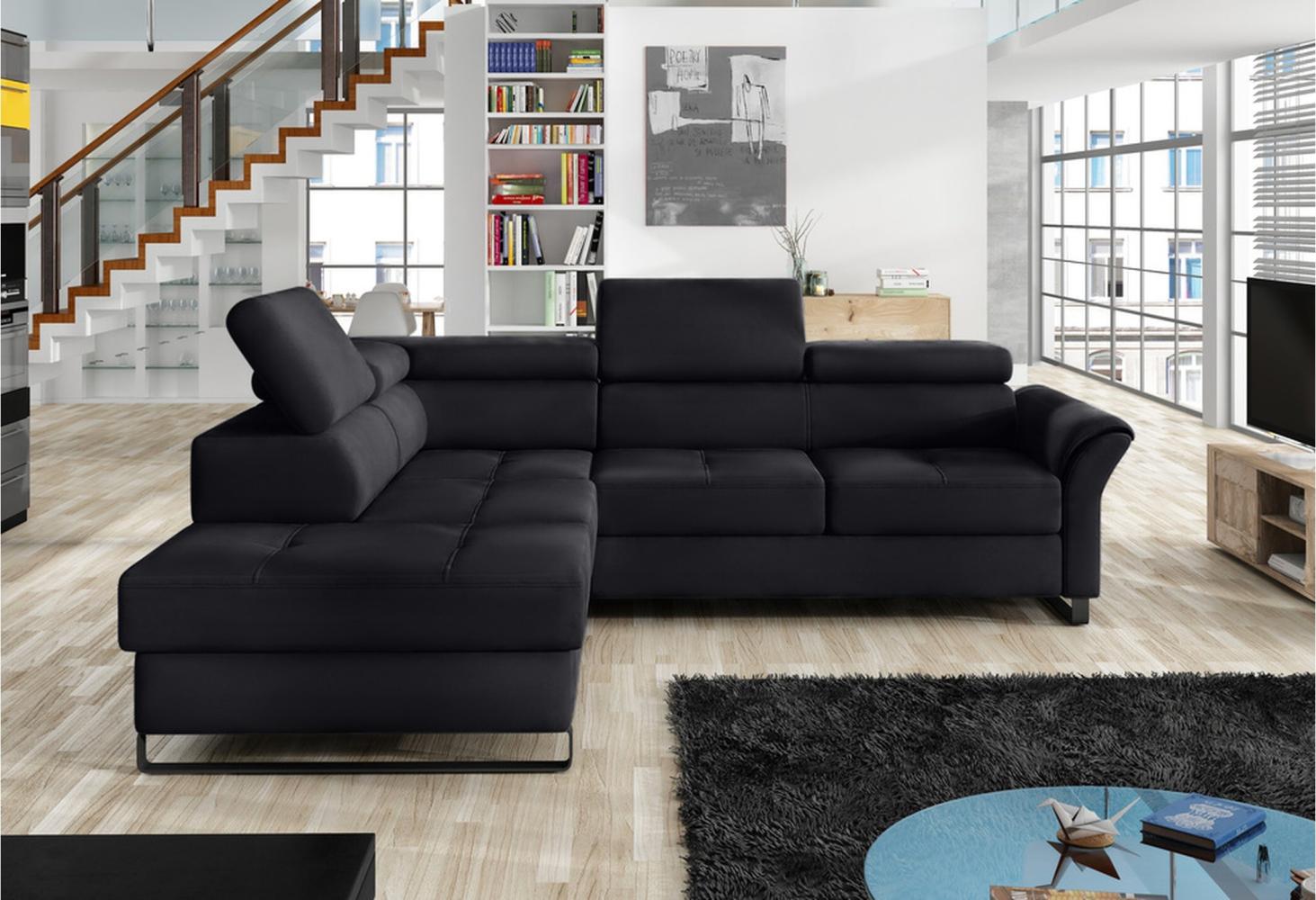 Stylefy Aventine Ecksofa Velours Schwarz Links Bild 1