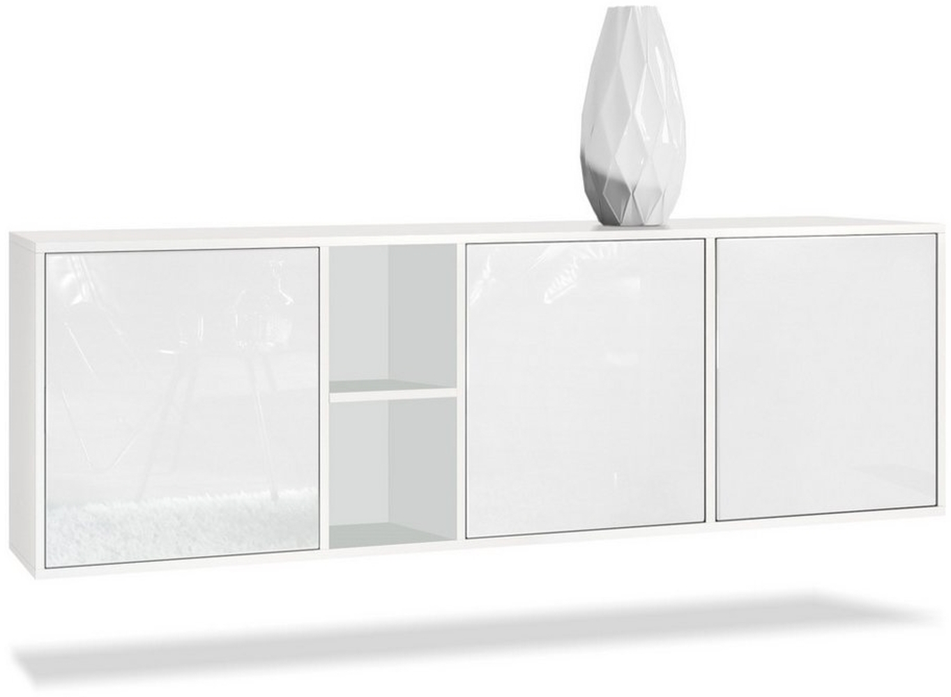 Vladon Kommode Cuba - Weiß matt/Weiß Hochglanz - Modernes Sideboard für Ihr Wohnbereich - (BxHxT) 182 x 53 x 35 cm Bild 1