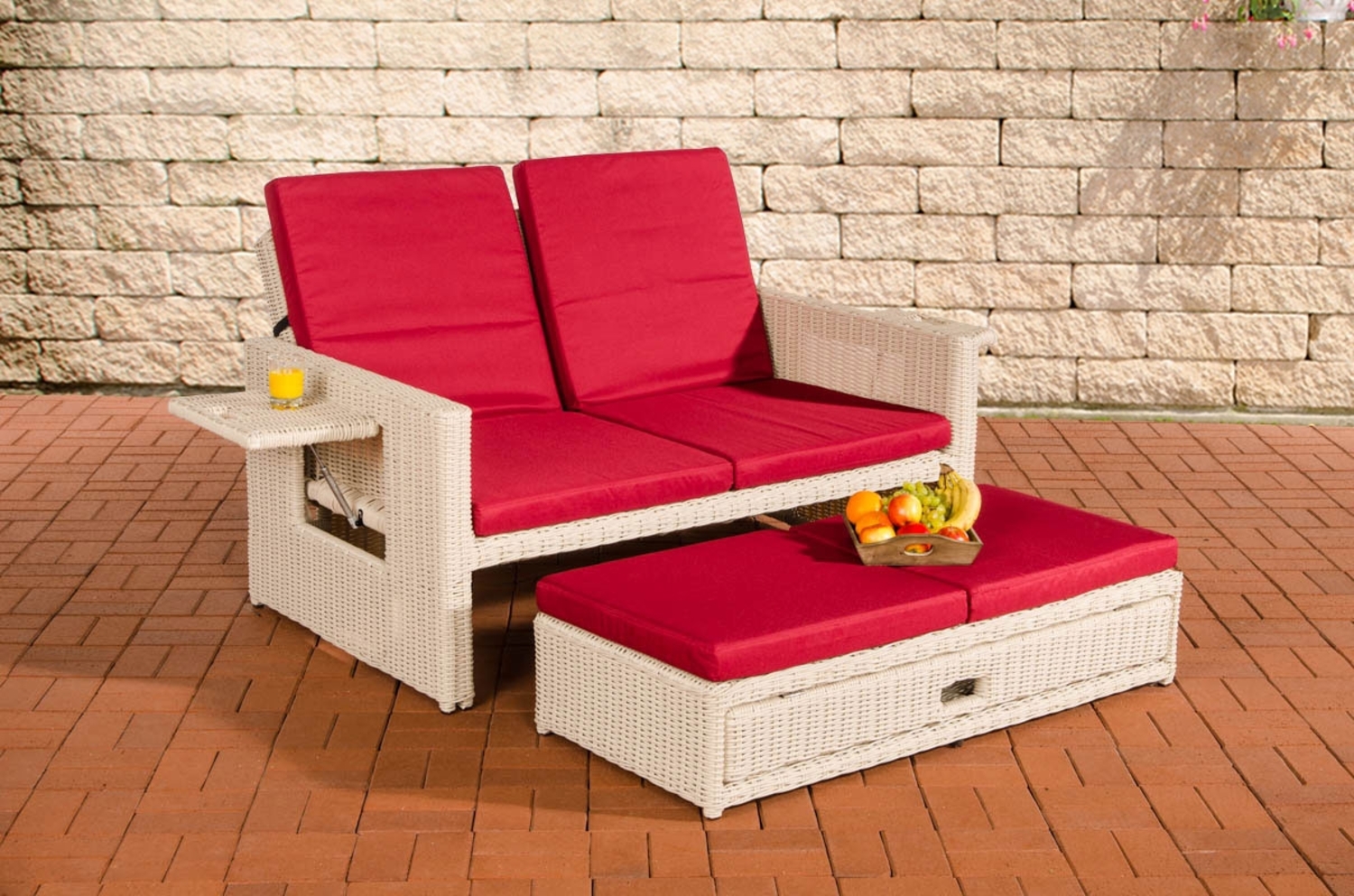 CLP Polyrattan Sofa Ancona 5mm,perlweiß rubinrot Bild 1