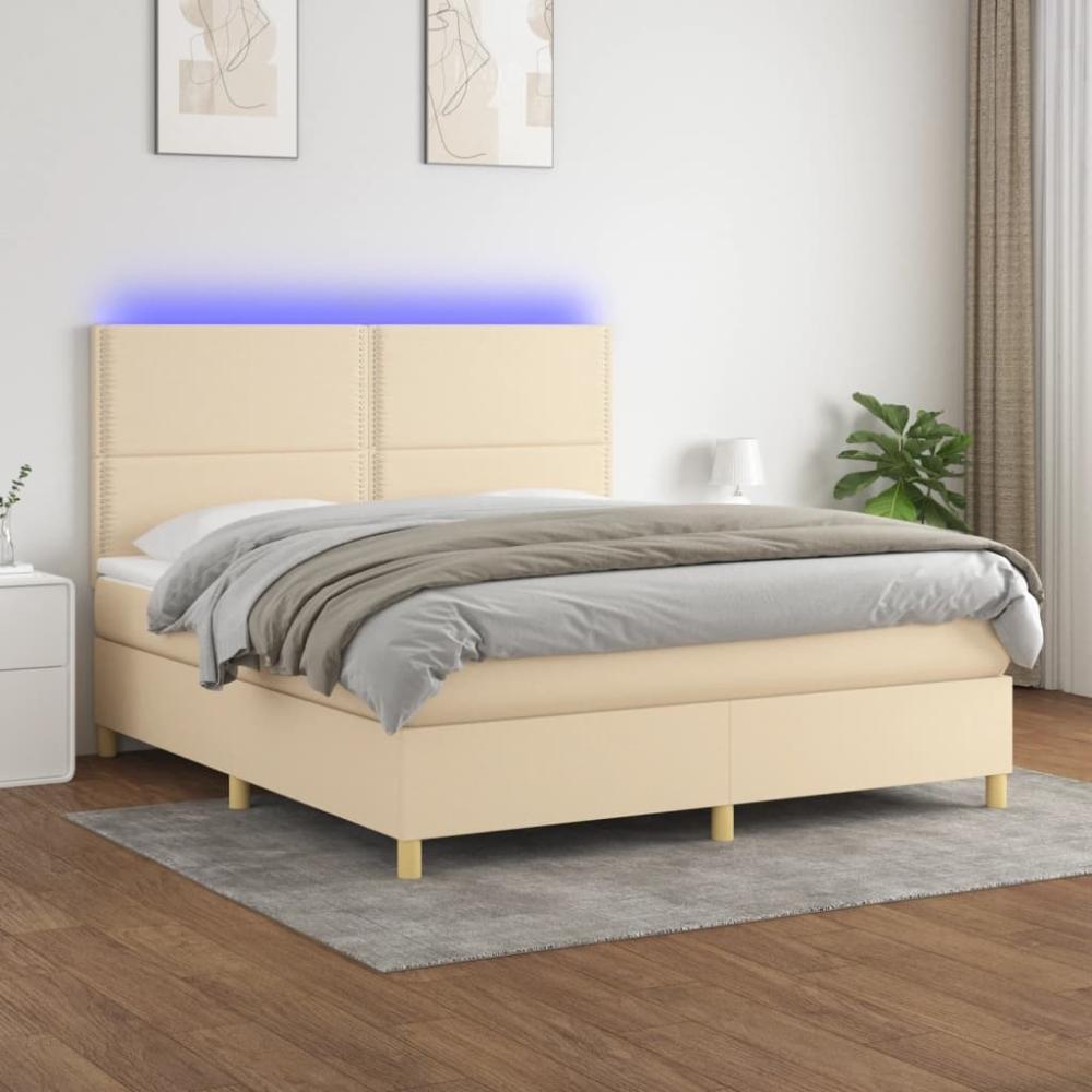 vidaXL Boxspringbett mit Matratze & LED Creme 160x200 cm Stoff 3135370 Bild 1