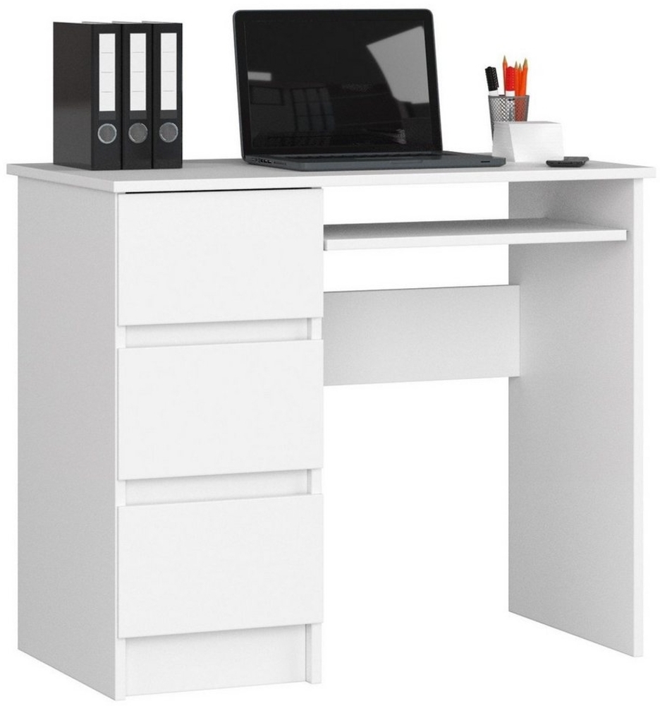 Home Collective Computertisch Schreibtisch Bürotisch Gaming Tisch mit ausziehbarer Tastaturablage, mit 3 Schubladen links, 90 x 50 x 77 cm, weiß Bild 1
