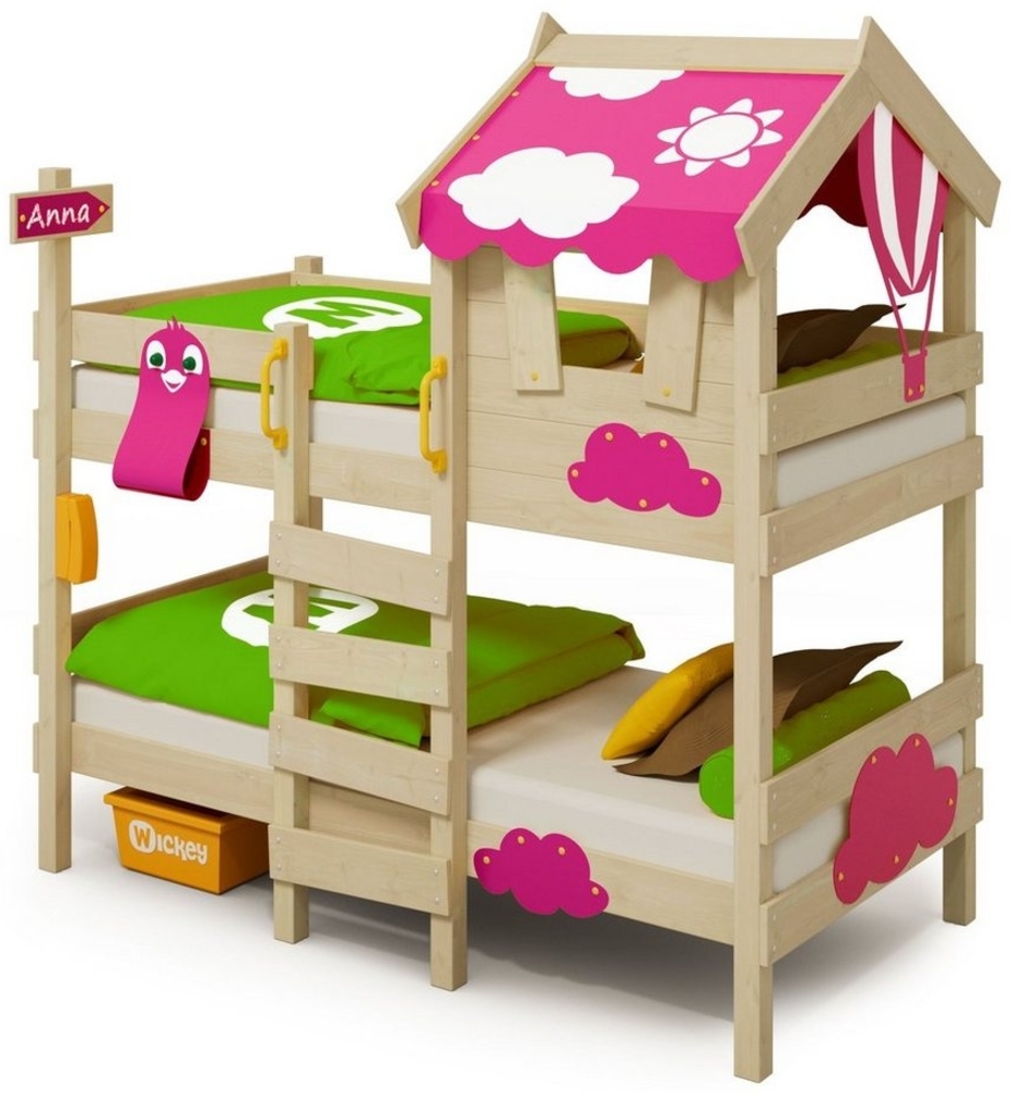 Wickey 'Crazy Daisy' Etagenbett natur, Plane pink, 90x200 cm Bild 1