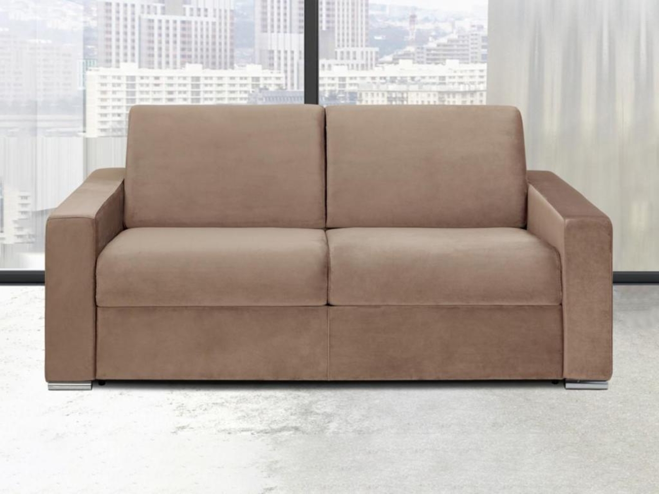 Vente-unique - Schlafsofa 2-Sitzer - Liegefläche: 120 cm - Matratzenhöhe: 22 cm - Samt - Beige - CALITO Bild 1